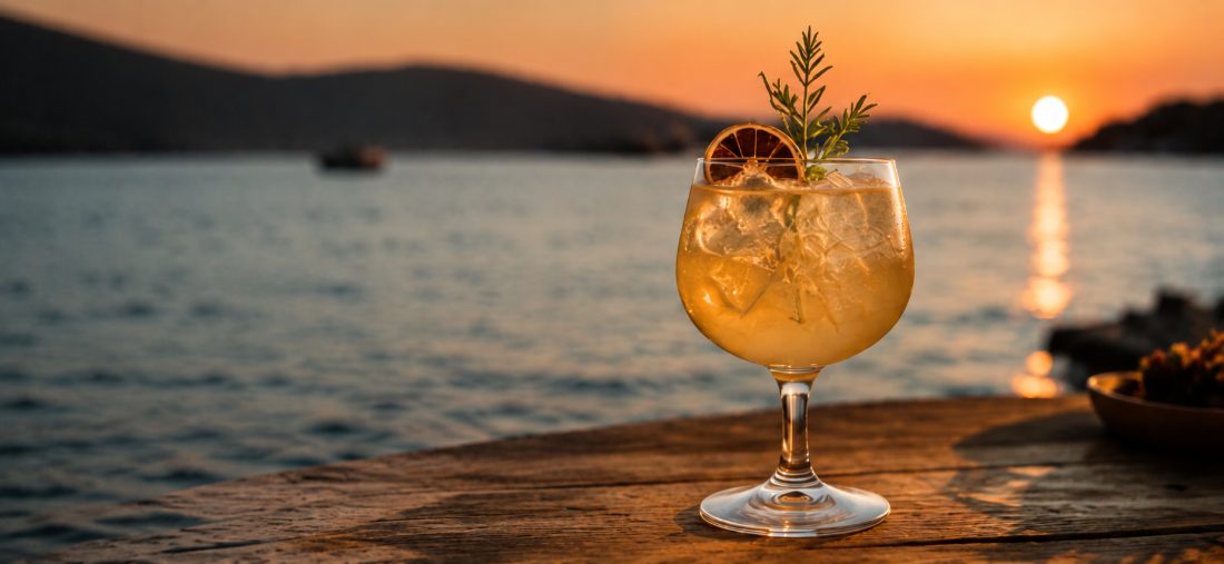 Cocktail at sunset over Tisno